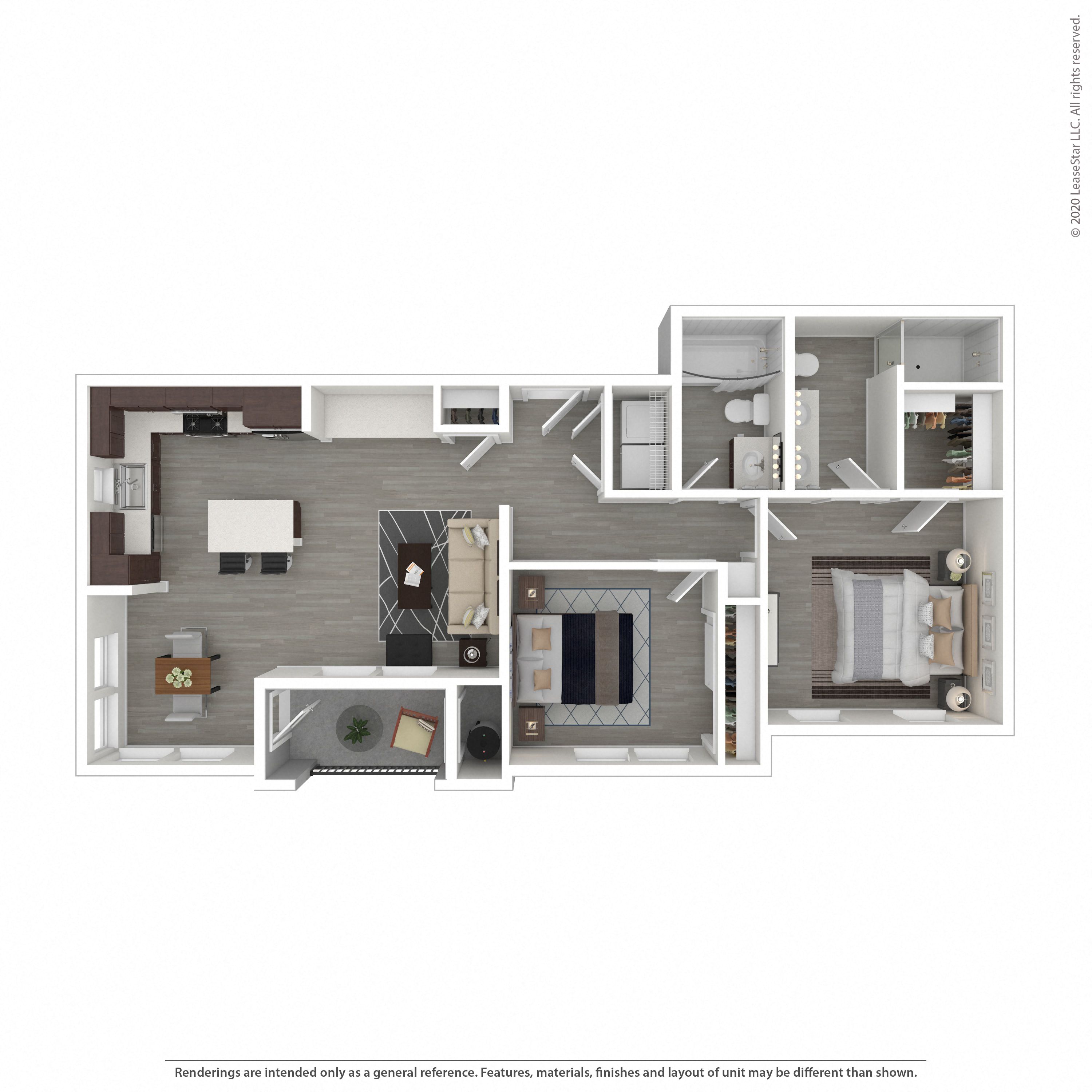 Floor plan for 2 beds, 2 baths, 1015 sqft